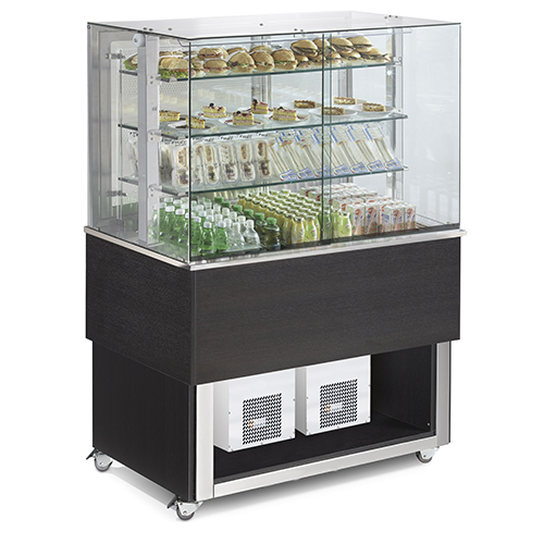 Display case with cold blown-air 3-tier display unit for self-services, 3x GN1/1 - Sliding glass