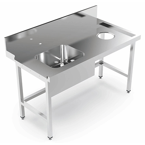 Pre-wash table with sink on left and hole for rubbish on right, LPH 1200x780x850 mm