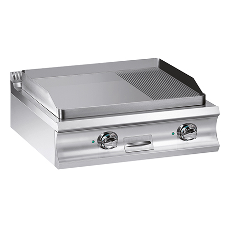 Electric fry-top with 2/3 smooth plate and 1/3 grooved plate 780x720 mm, TOP