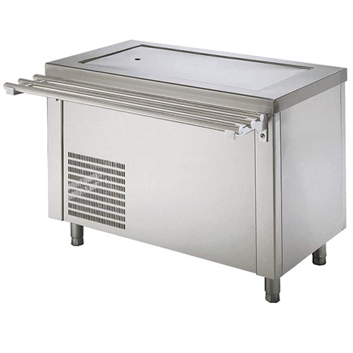 Central island-style counter with refrigerated top plate