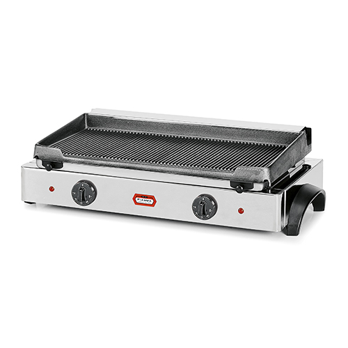 Double grill, grooved lower plate, type fry-top