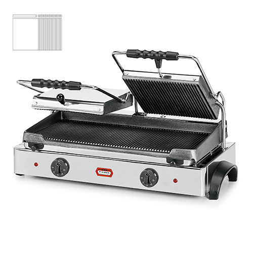 Double contact grill, mixed lower plate with smooth upper plate