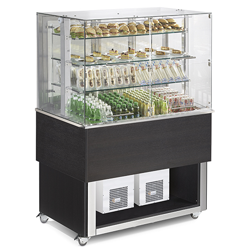 Vitrine com refrigeração ventilada para self-service, 3x GN1/1 - Frontal fechado com vidros basculantes