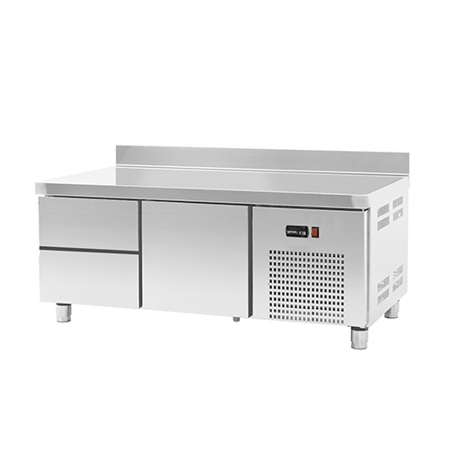 Refrigerated base counter for kicthen line with 1 kit of 2 drawers and 1 large drawer, 74 l