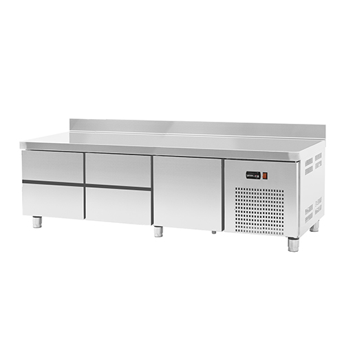 Refrigerated base counter for kicthen line with 2 kits of 2 drawers and 1 large drawer, 121 l