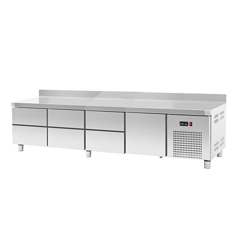 Refrigerated base counter for kicthen line with 3 kits of 2 drawers and 1 large drawer, 167 l