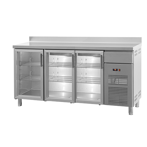 Bancada refrigerada bar com 3 portas de vidro, 337 l