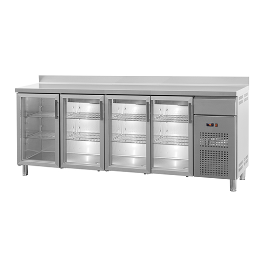 Bancada refrigerada de bar com 4 portas de vidro, 449 l