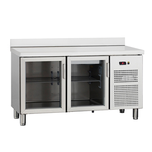 Bancada refrigerada con 2 puertas de vidrio y cerradura, 255 l