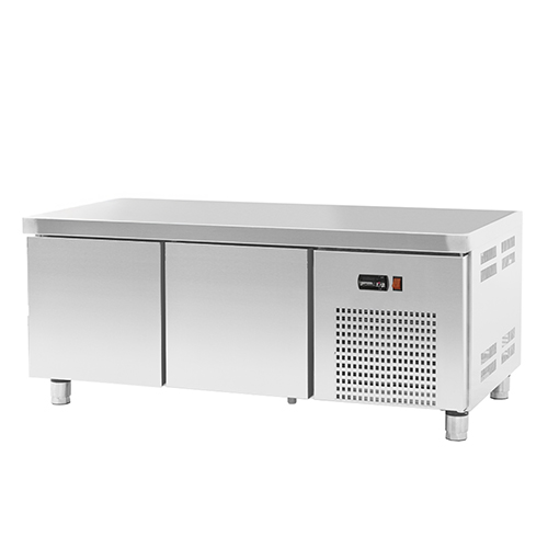 Mesa baja refrigerada para línea de cocina con 2 cajones y sín peto, 74 l