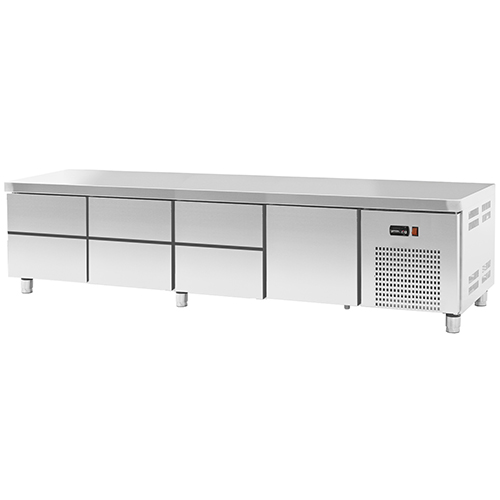 Base refrigerada para linha queima com 3 kits de 2 gavetas e 1 gavetão, sem alçado, 167 l