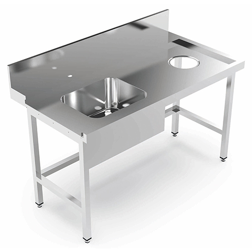 Mesa pré-lavagem com pio à esquerda e orifício à direita, LPA 2000x780x850 mm