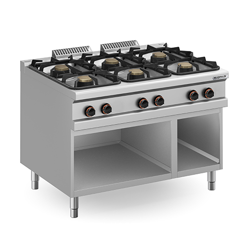 Cocina a gas con 6 quemadores, mueble