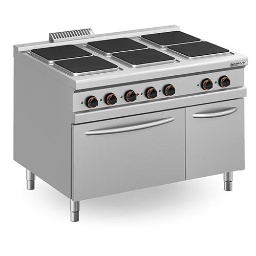 Fogão elétrico com 6 placas quadradas (6x 300x300 mm) + forno elétrico + porta