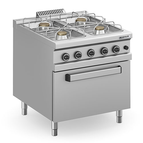 Cocina a gas con 4 quemadores + horno a gas GN2/1