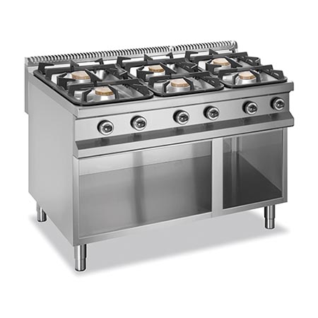 Cocina a gas con 6 quemadores, mueble