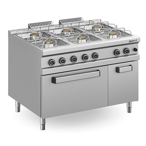 Cocina a gas con 6 quemadores + horno a gas GN2/1