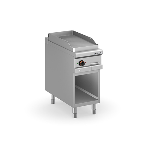 Fry-top eléctrico, plancha acanalada 380x720 mm, mueble