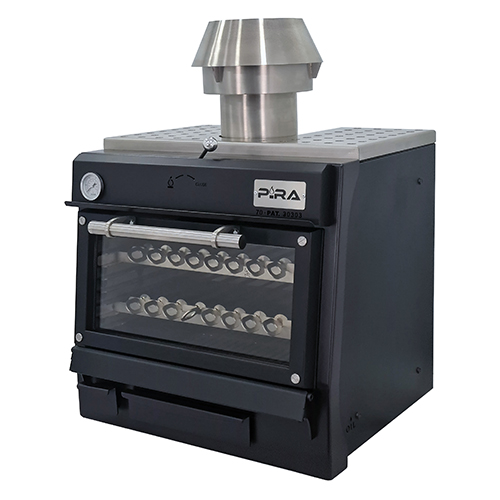 Forno a carvão em aço pintado, 60 kg/h - porta de vidro