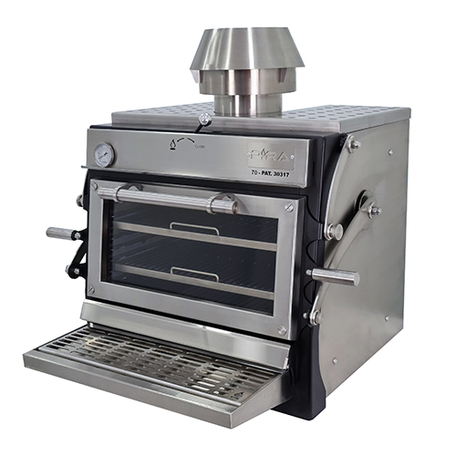 Horno de brasa de acero inoxidable con frontal pintado, 60 kg/h - puerta elevable de cristal