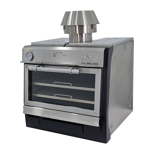 Horno de brasa de acero inoxidable con frontal pintado, 65 kg/h - puerta de cristal