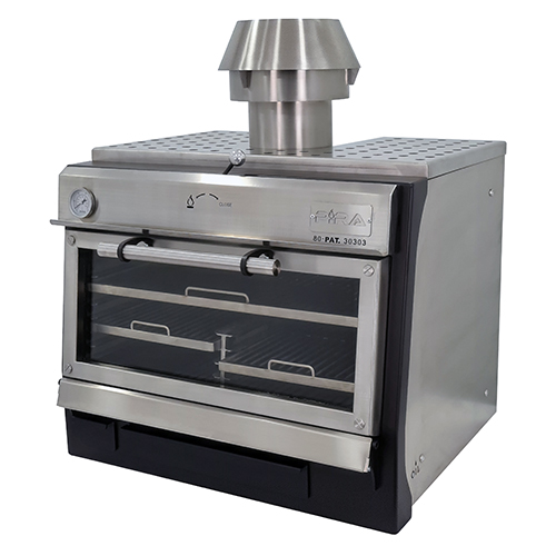 Horno de brasa de acero inoxidable con frontal pintado, 75 kg/h - puerta de cristal