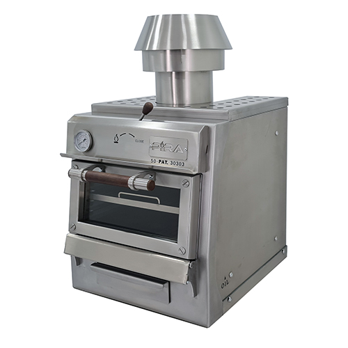 Forno a carvão totalmente em inox, 30 kg/h - porta de vidro