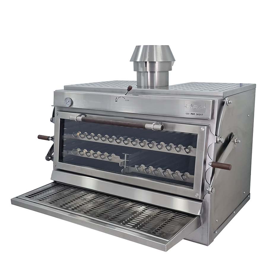Horno de brasa totalmente de acero inoxidable, 150 kg/h - puerta elevable de cristal