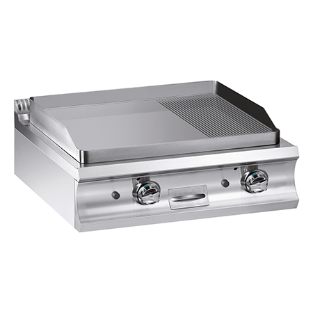 Gas fry-top with 2/3 smooth plate 1/3 grooved plate 780x720 mm, TOP