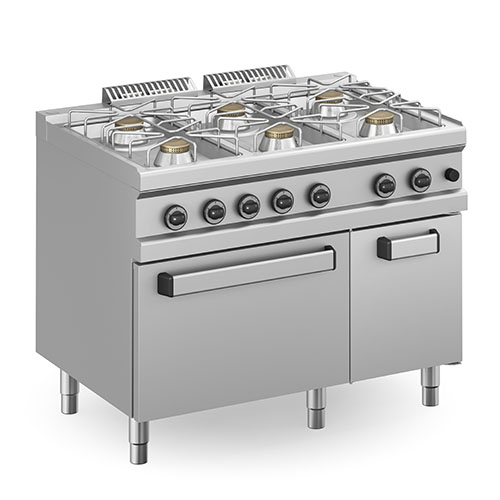 Cocina a gas con 6 quemadores + horno a gas GN2/1