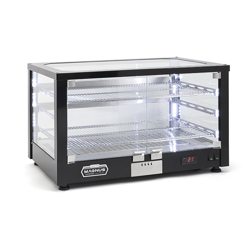 Vitrine quente ventilada de bancada, 2 prateleiras