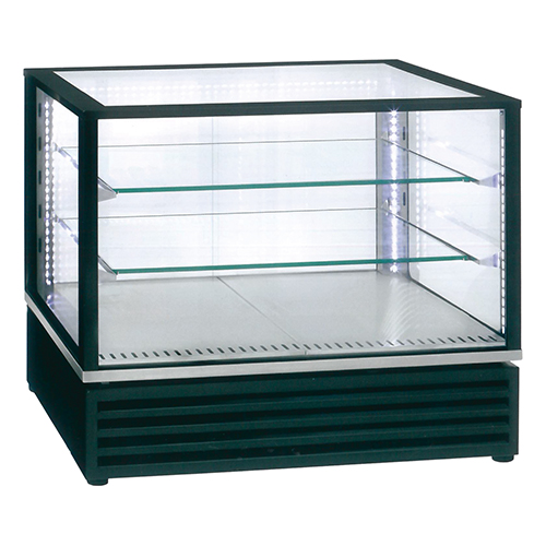 Vitrine panorâmica refrigerada de bancada, 2x GN1/1, 2 prateleiras - Preto