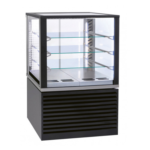 Vitrine panorâmica refrigerada, 2x GN1/1, 3 prateleiras - Preto