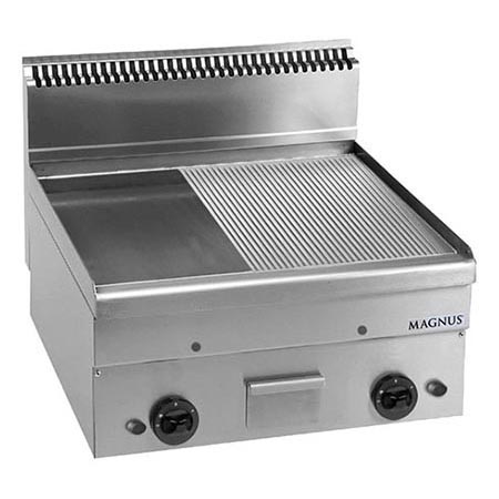 Fry top a gas doble con plancha mixta 600x510 mm, sobremesa