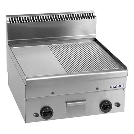 Fry top a gas doble con plancha mixta cromo duro 600x510 mm, sobremesa
