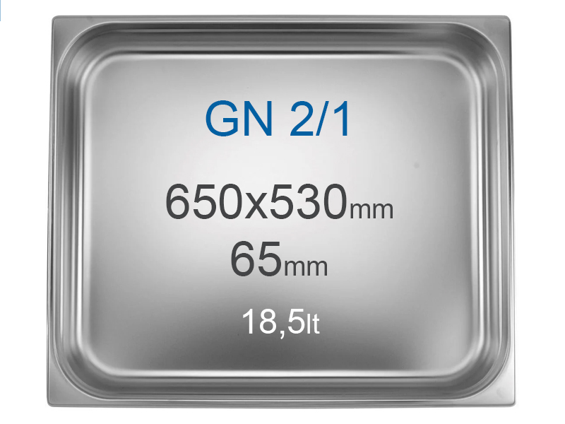 Contenedor en inox GN2/1 (530x650 mm) sin asas, 18.5 l, alt=65 mm