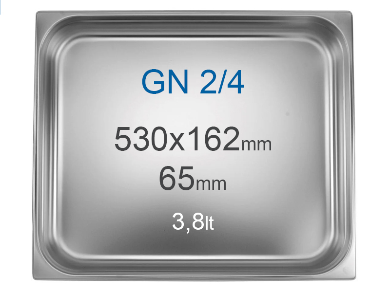 Contenedor en inox GN2/4 (530x162 mm) sin asas, 3.8 l, alt=65 mm