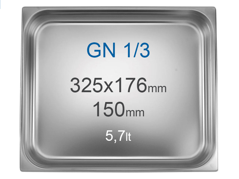Contenedor en inox GN1/3 (176x325 mm) sin asas, 5.7 l, alt=150 mm