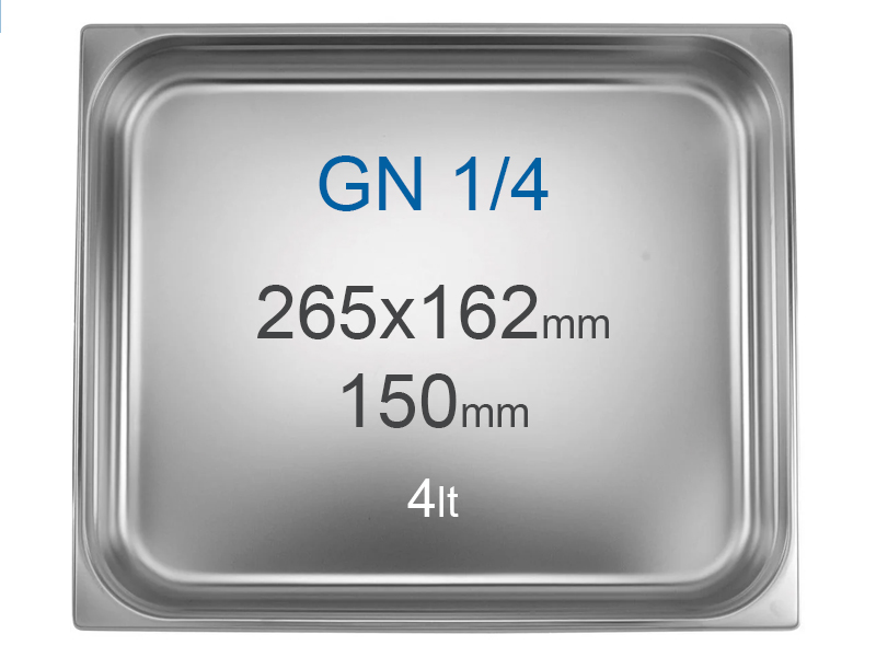 Contenedor en inox GN1/4 (265x162 mm) sin asas, 4 l, Alt=150 mm