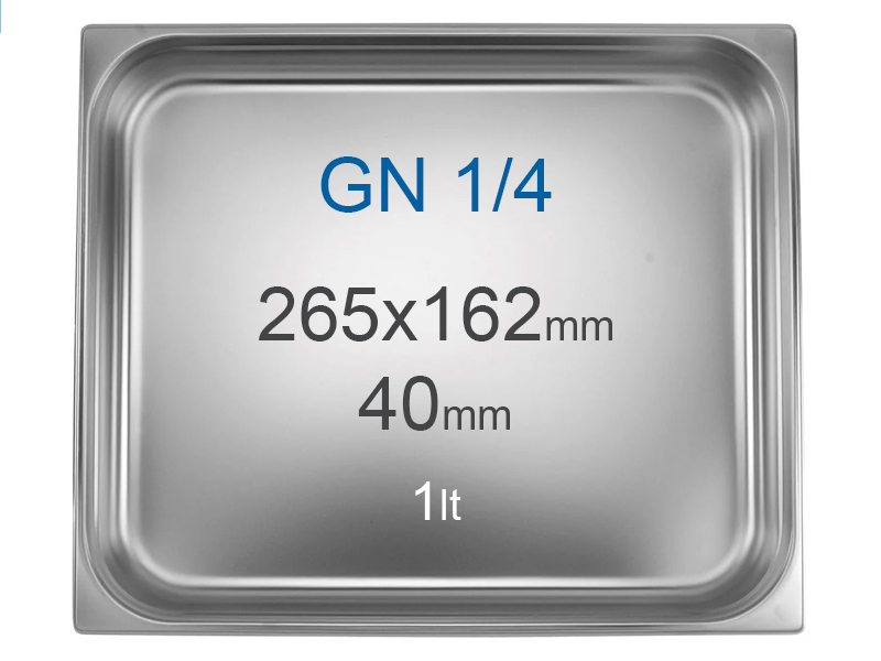 Contenedor en inox GN1/4 (265x162 mm) sin asas, 1 l, Alt=40 mm