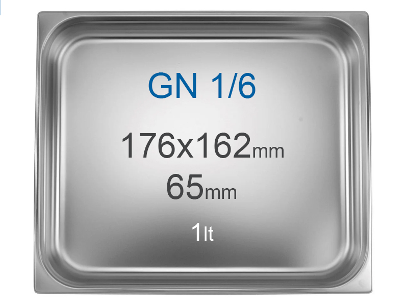 Contenedor en inox GN1/6 (176x162 mm) sin asas, 1 l, Alt=65 mm
