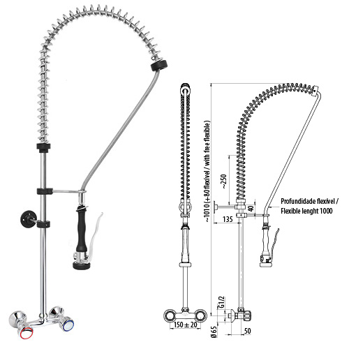 Wall-mounted two hole tap with shower