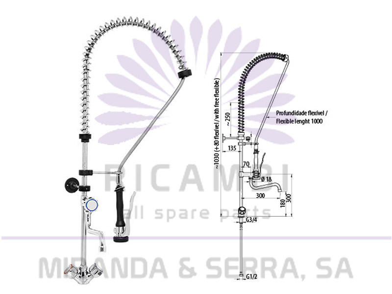 Mezcladora sobremesa mono agujero con fuente y ducha