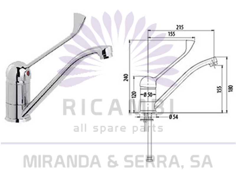 One hole sink mixer tap with long lever