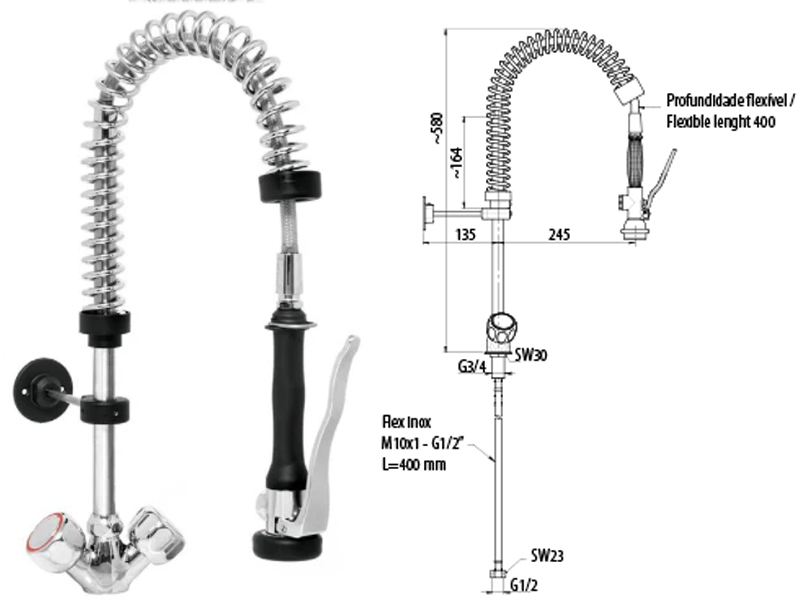 Compact one hole sink mixer with shower