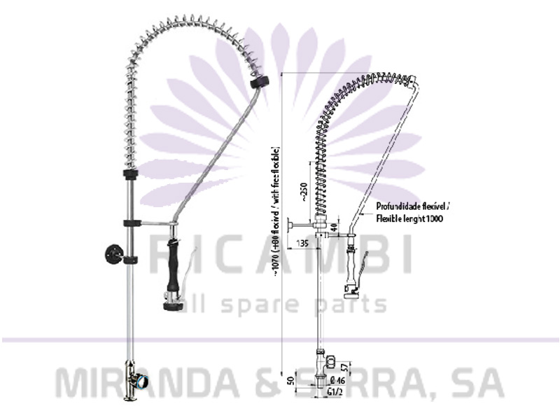 Grifo agua fría sobremesa mono agujero con ducha