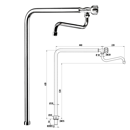 Grifo de columna para cocina a gás y eléctricas