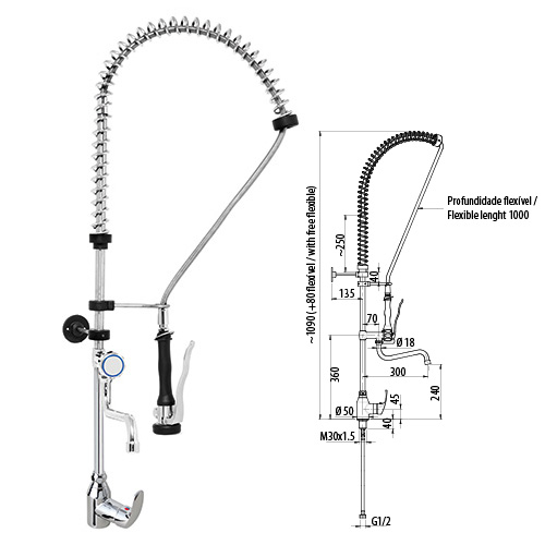 One hole single-handle sink mixer with extra tap and shower
